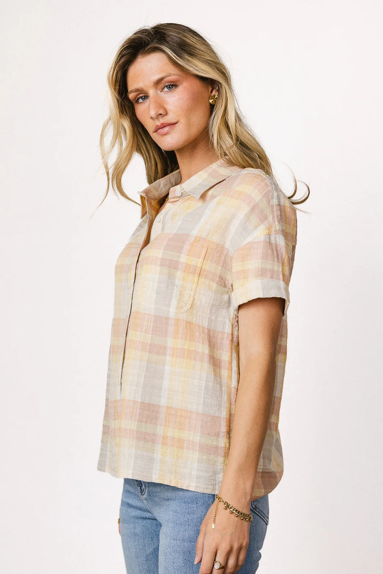 Woven button up top in multi colors 