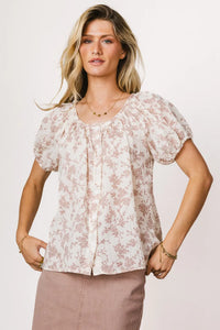 Short sleeves top in cream and mauve 
