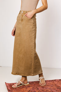 maxi denim skirt in cognac