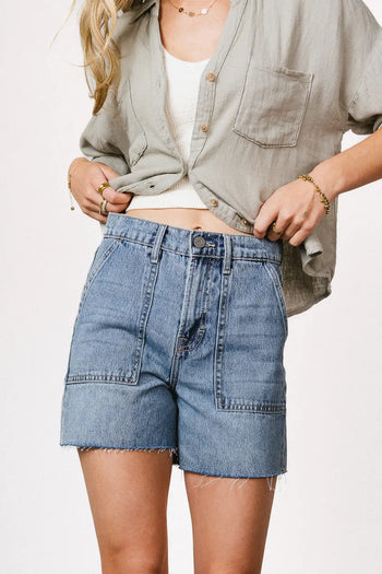 High rise shorts in medium wash 