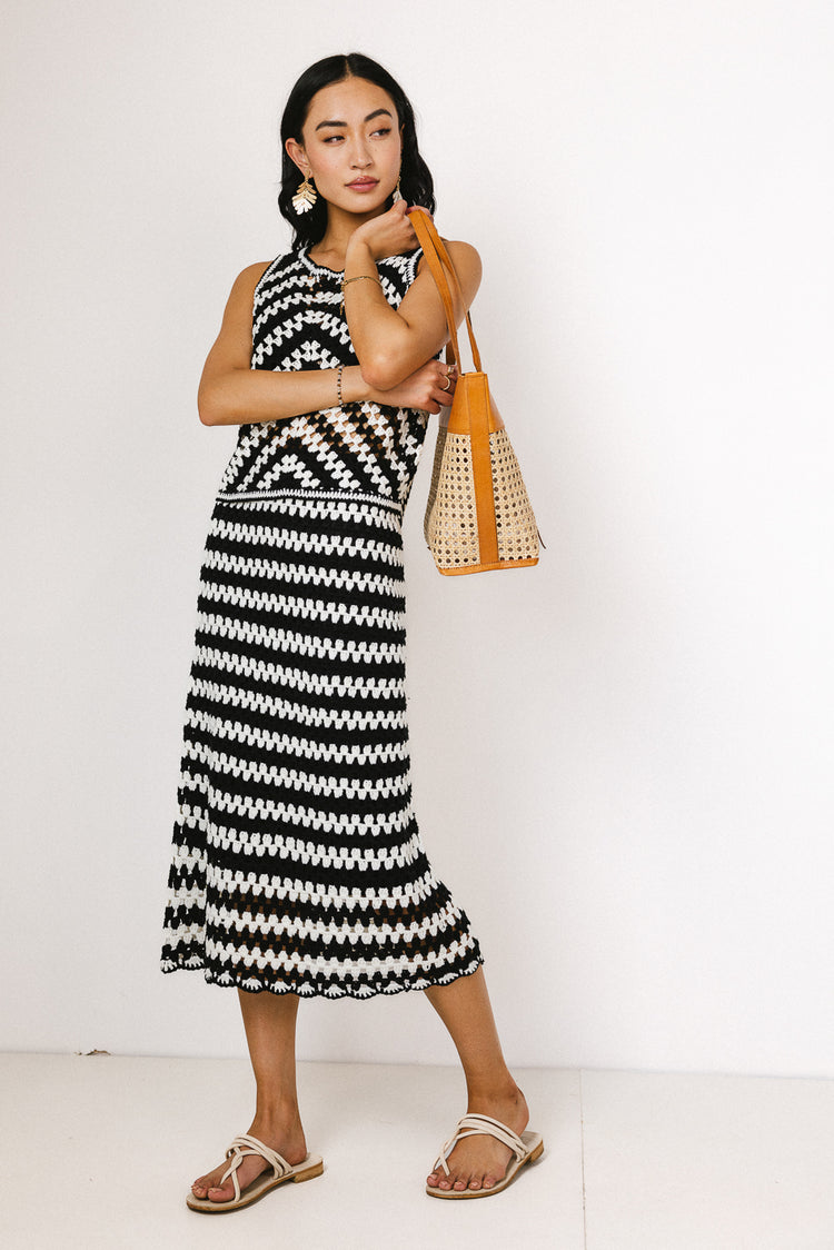 black and white crochet skirt with matching top