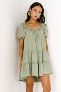 tiered mini dress in sage