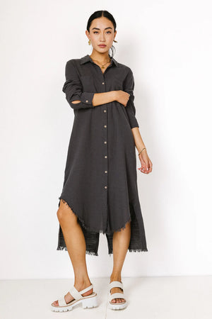 Winnie Button Up Dress in Charcoal - FINAL SALE