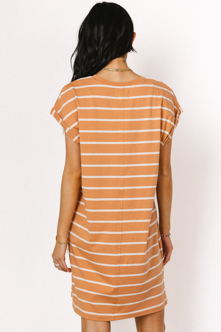 white and rust striped dress