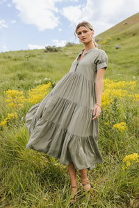 Tiered skirt dress in sage