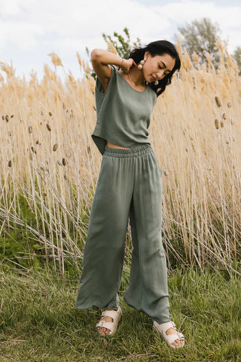 Wide leg pants in sage 
