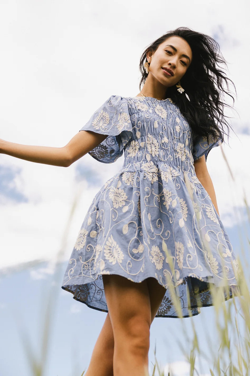 Priya Embroidered Mini Dress in Blue Priya Embroidered Mini Dress in Blue