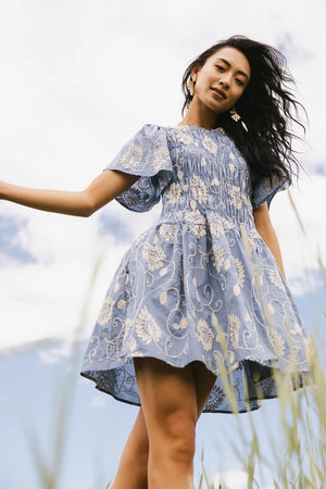 Priya Embroidered Mini Dress in Blue Priya Embroidered Mini Dress in Blue