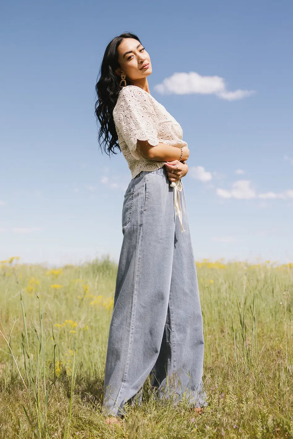 Medium wash denim pants 