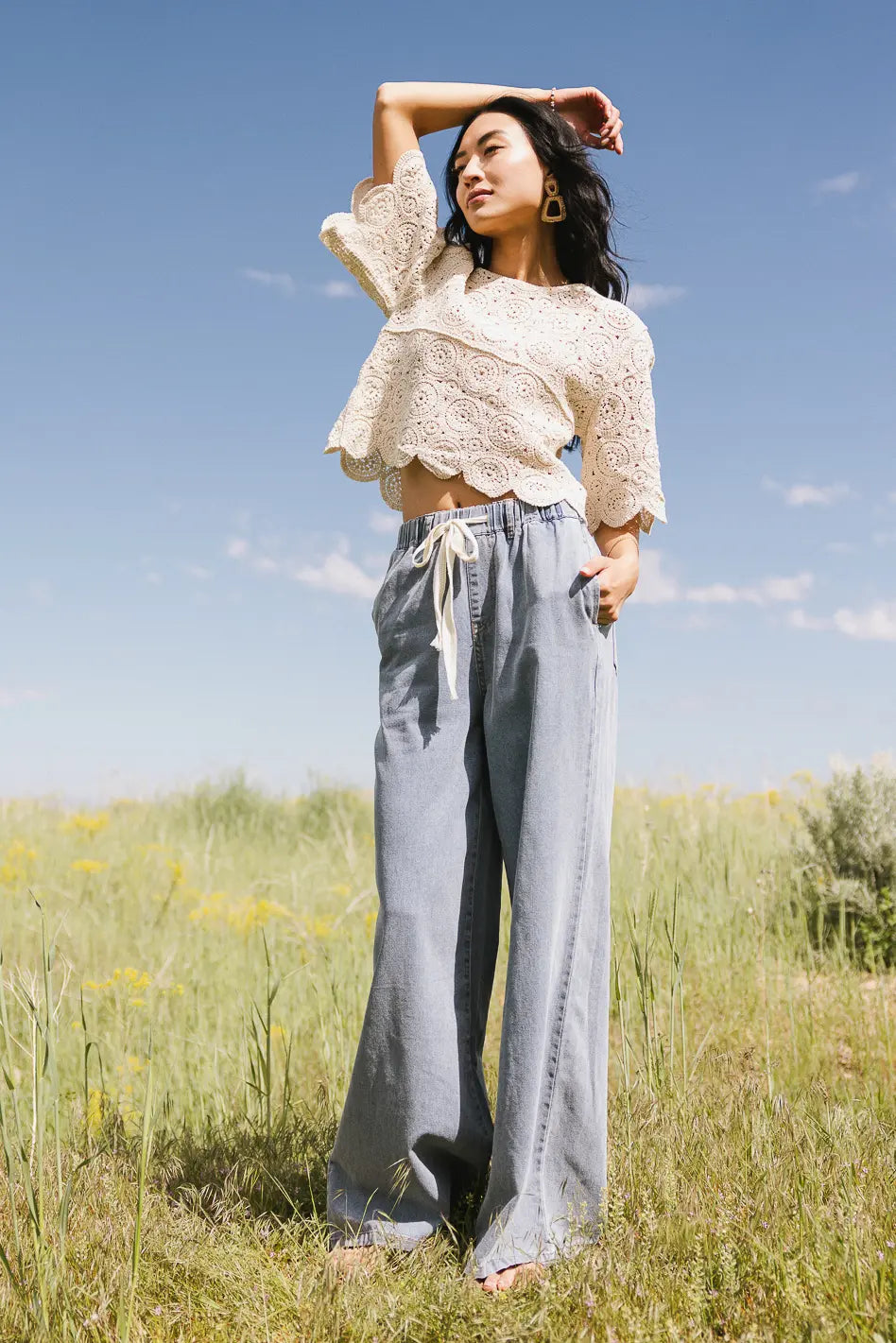 Wide leg pants in medium wash 