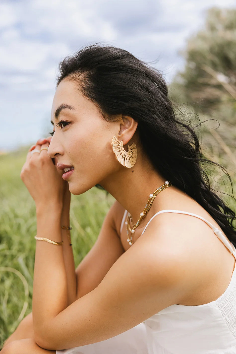 Deidre Tassel Fan Earrings in Tan bohme