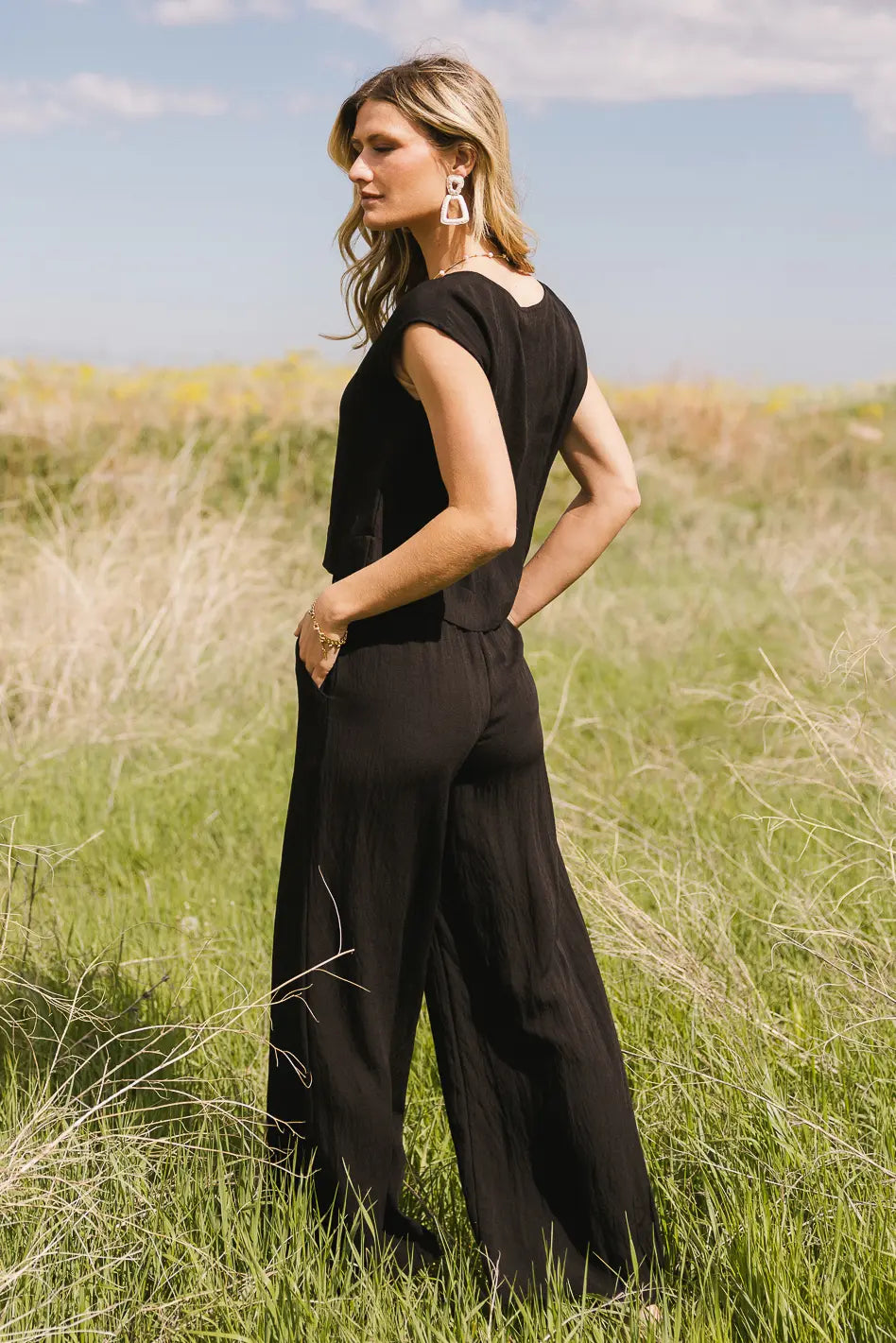 Two hand pockets pants in black 