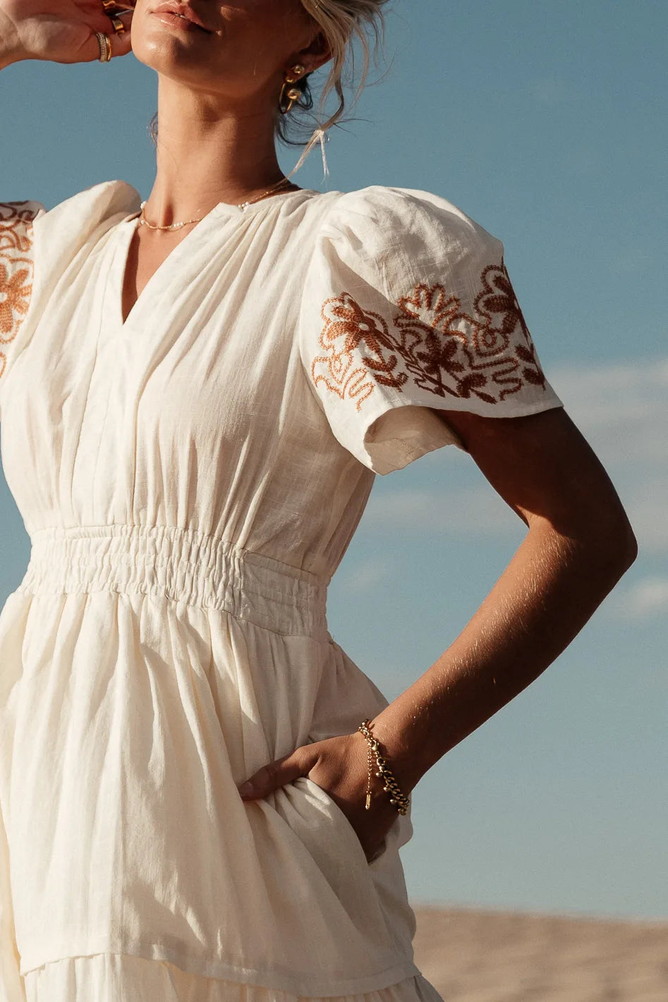 Isabeau Embroidered Maxi Dress in Cream FINAL SALE bohme