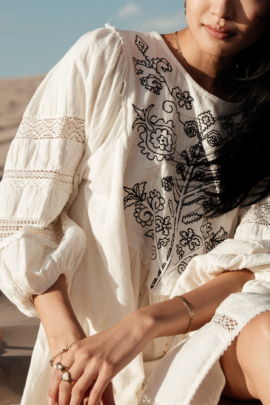 lace and embroidery detail dress