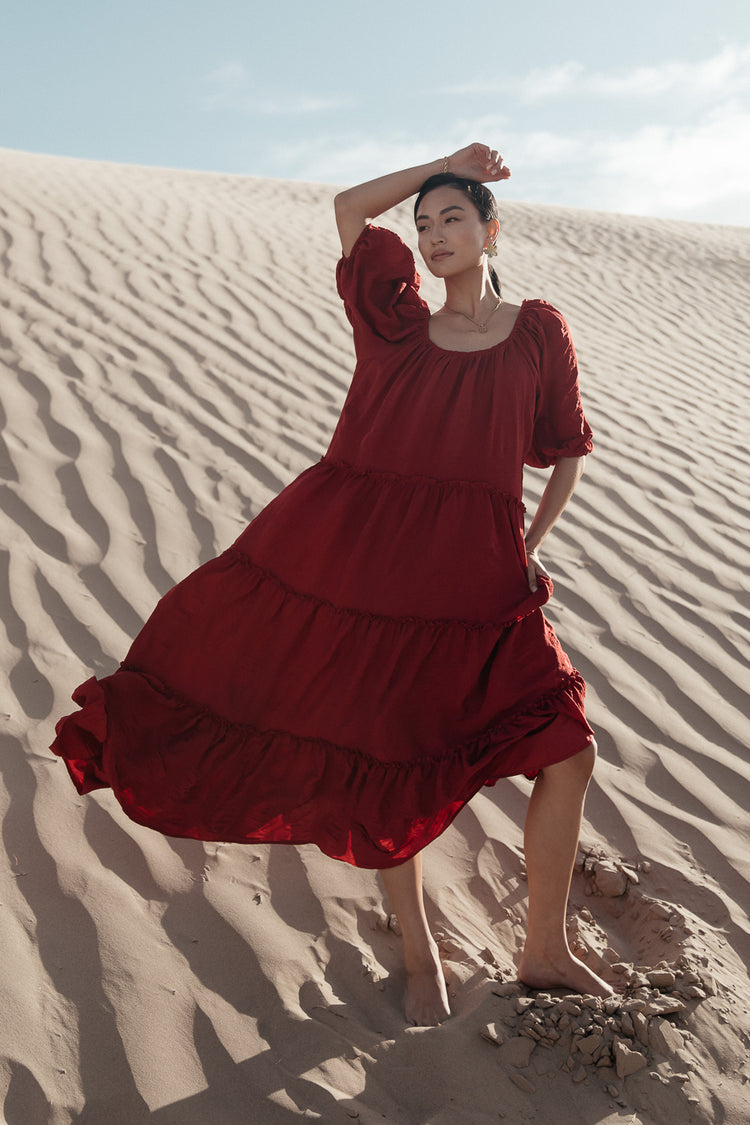 red tiered dress