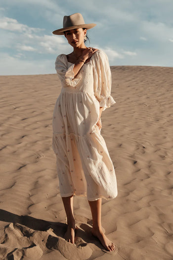 Ditsy Floral Embroidered Dress in Cream - FINAL SALE Ditsy Floral Embroidered Dress in Cream - FINAL SALE