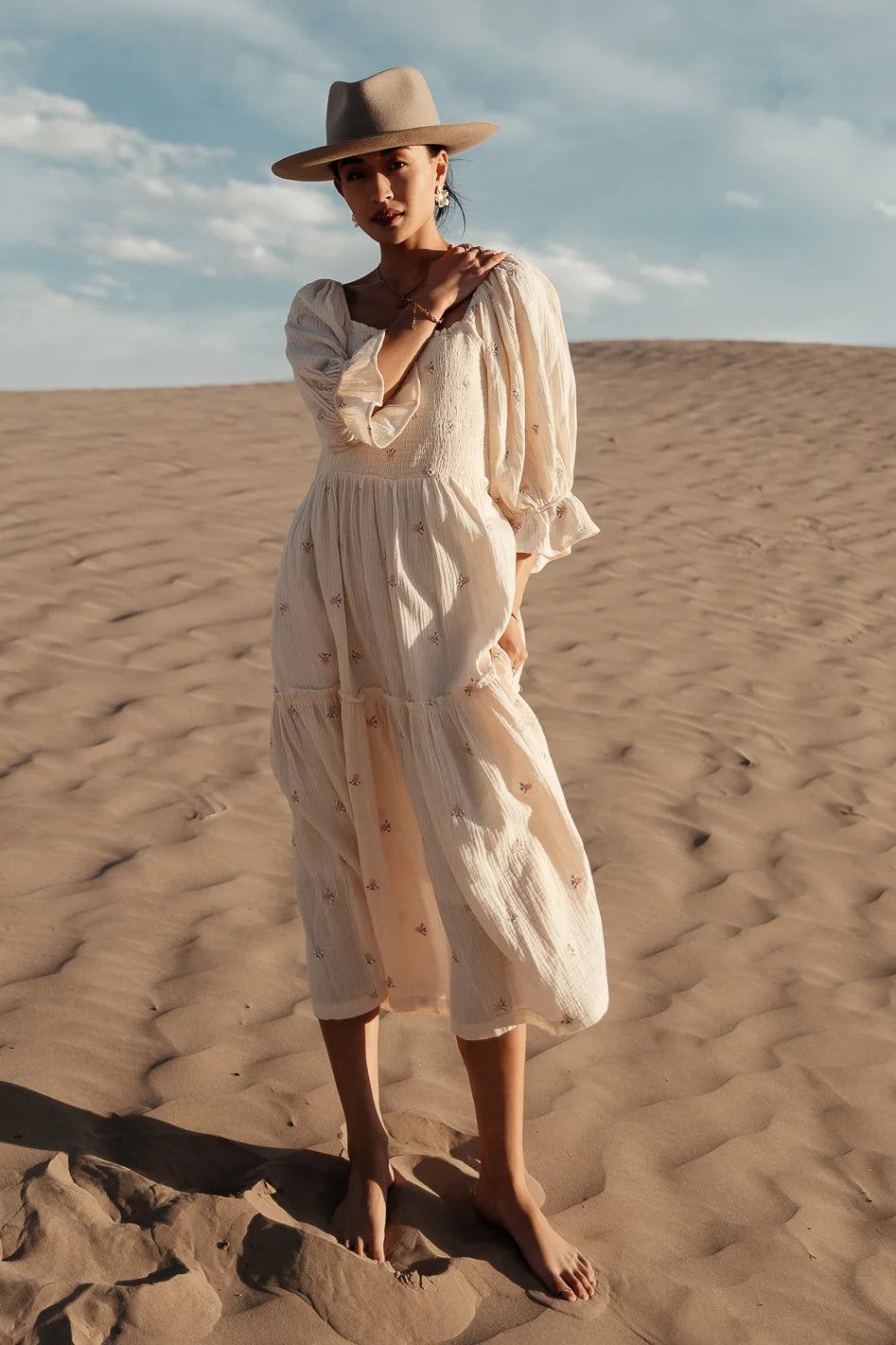 Cream embroidered dress in cream 