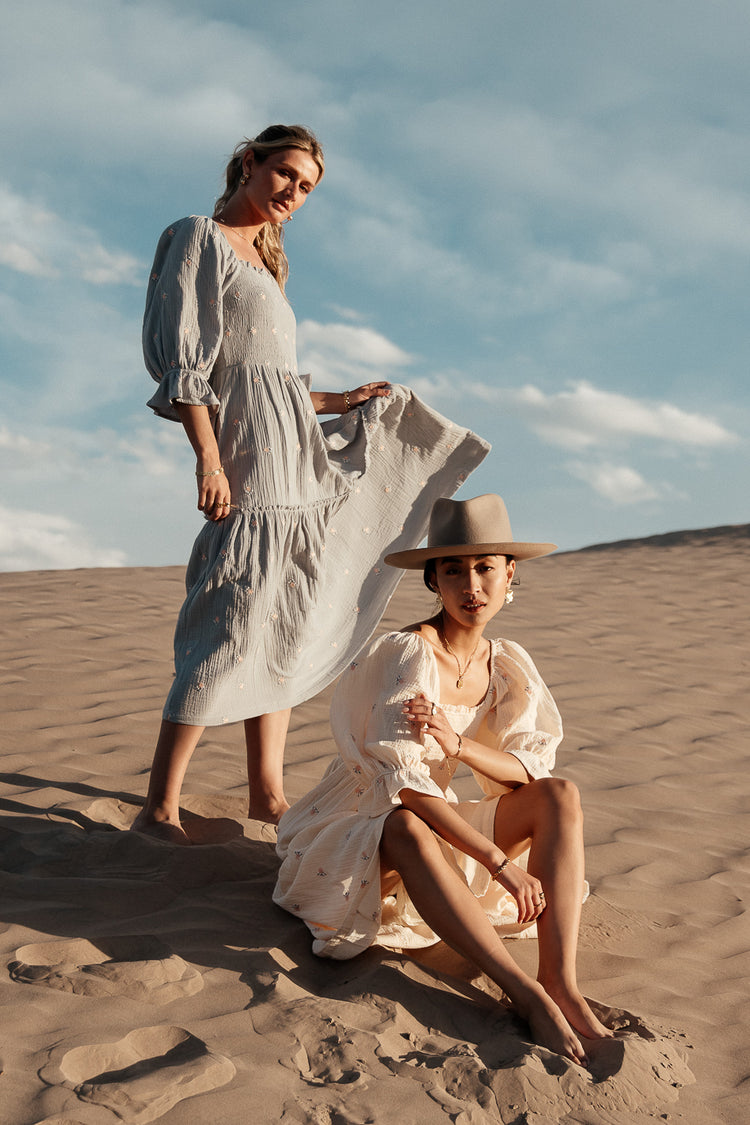 floral embroidered puff sleeve dress