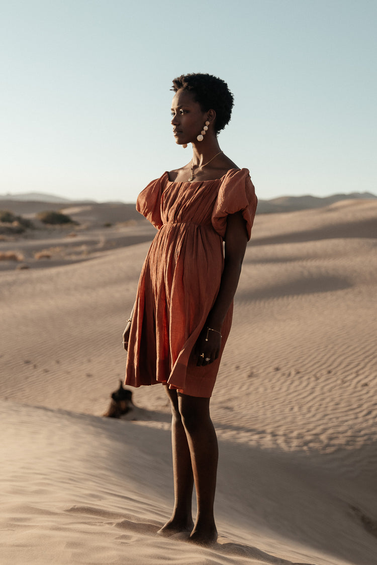 mini dress in terracotta