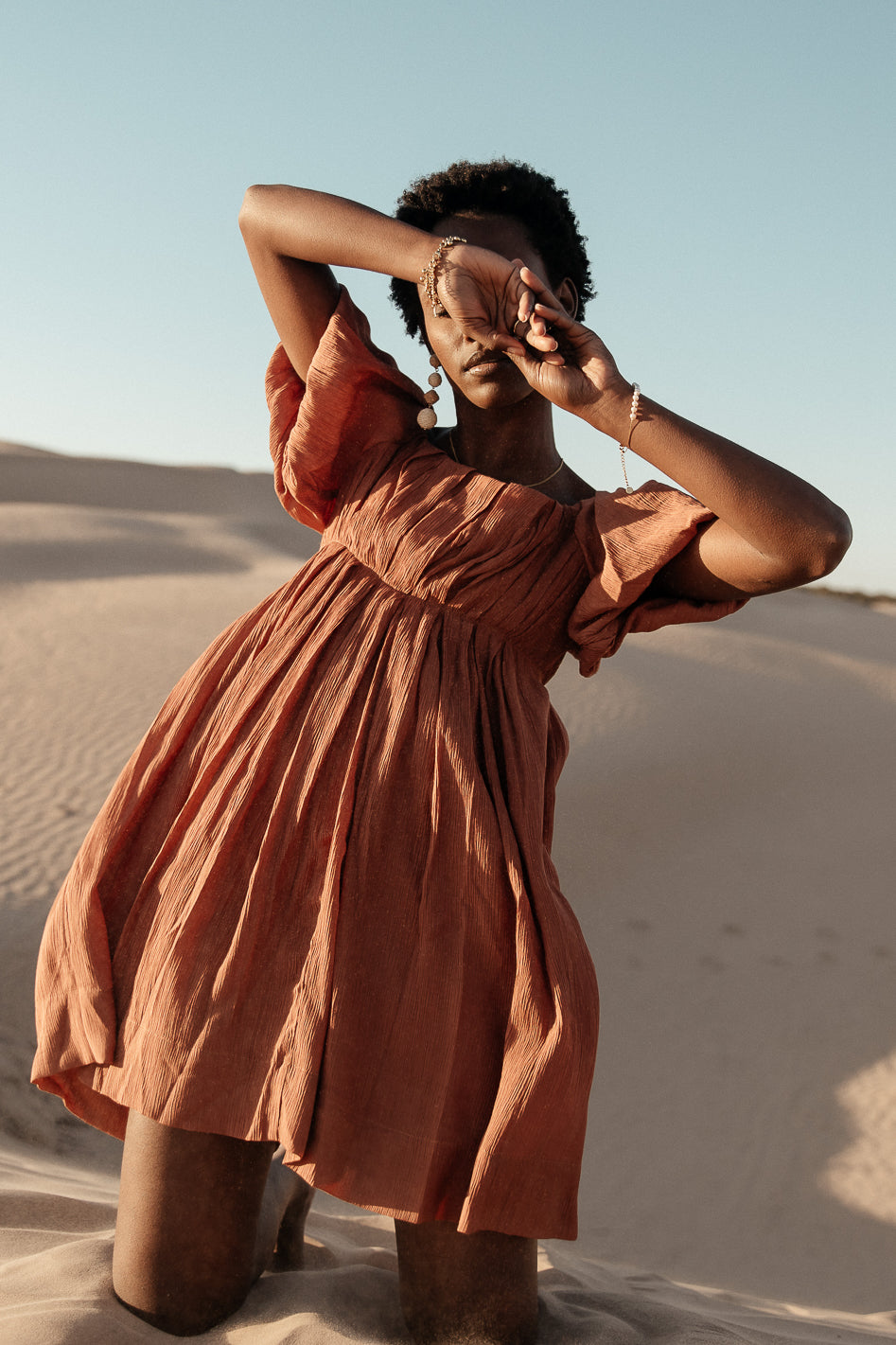 Dasha Textured Mini Dress in Terracotta - FINAL SALE Dasha Textured Mini Dress in Terracotta - FINAL SALE