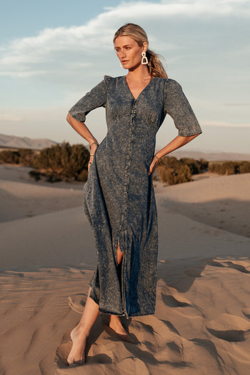 denim button front dress