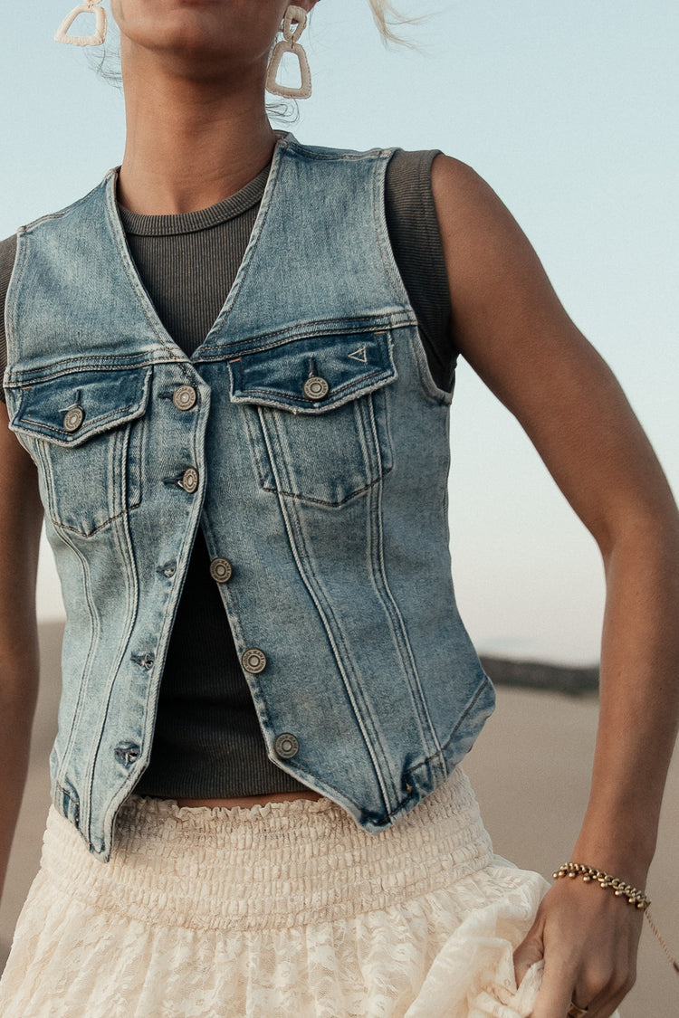 button front denim vest