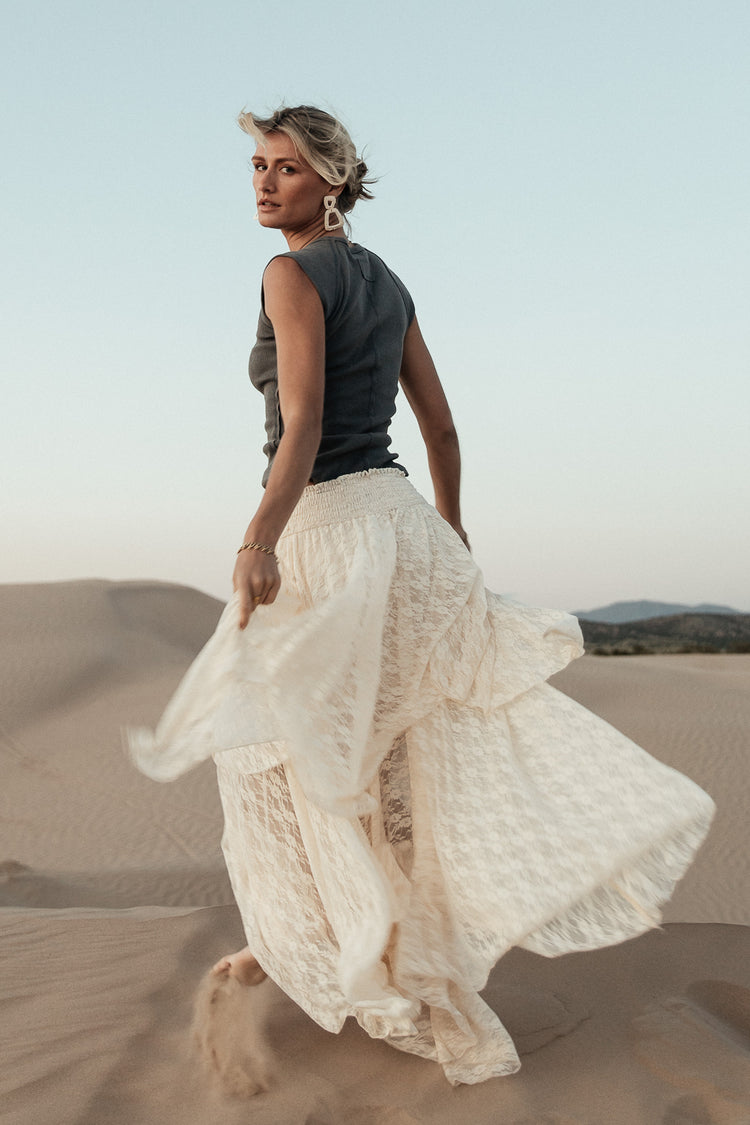 lace detail skirt in ivory