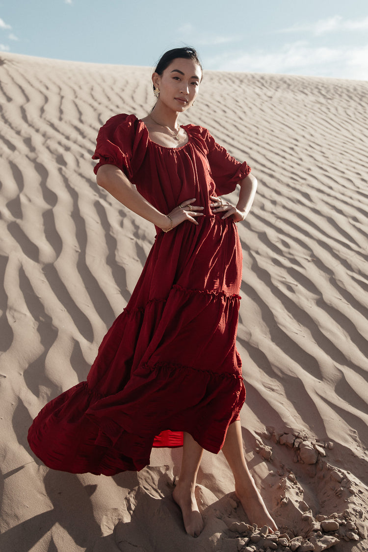 short sleeve tiered dress in red