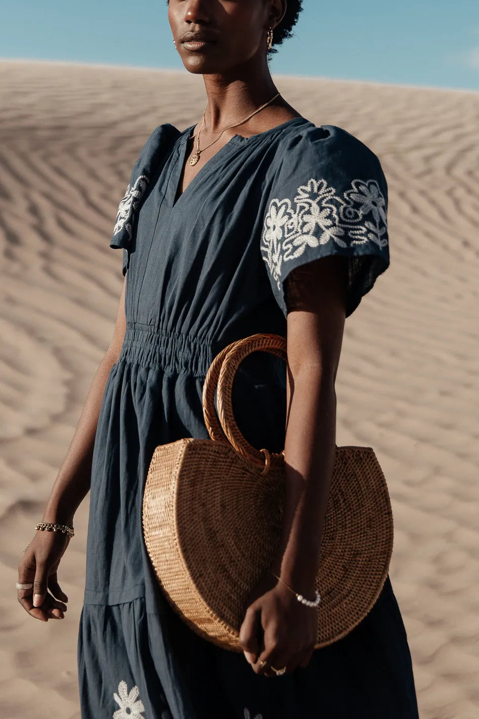 Isabeau Embroidered Maxi Dress in Navy