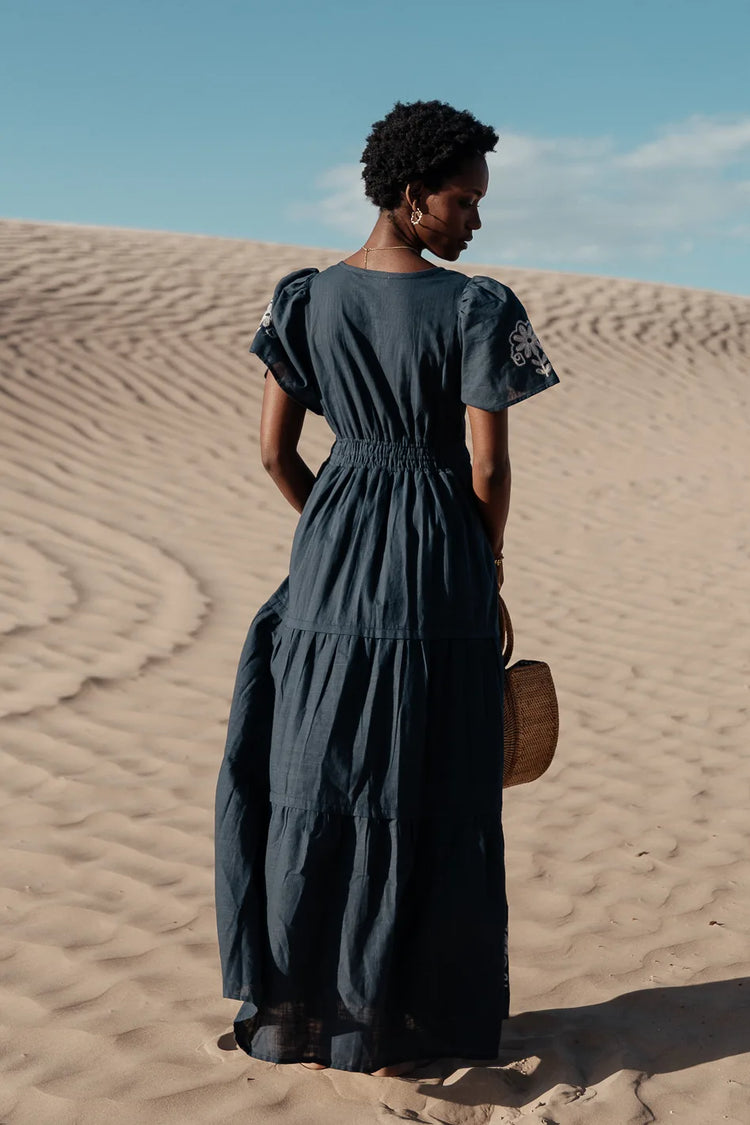 Tiered skirt dress in navy 