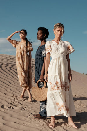 Isabeau Embroidered Maxi Dress in Cream - FINAL SALE