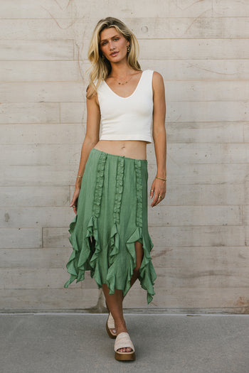 green ruffle skirt