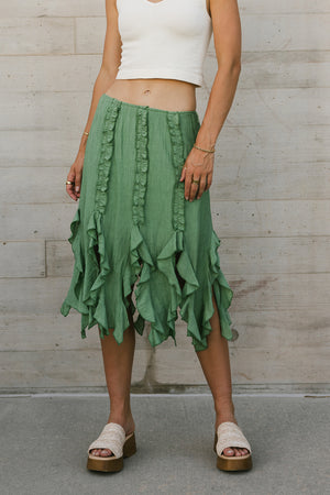 Arista Ruffled Midi Skirt in Sage