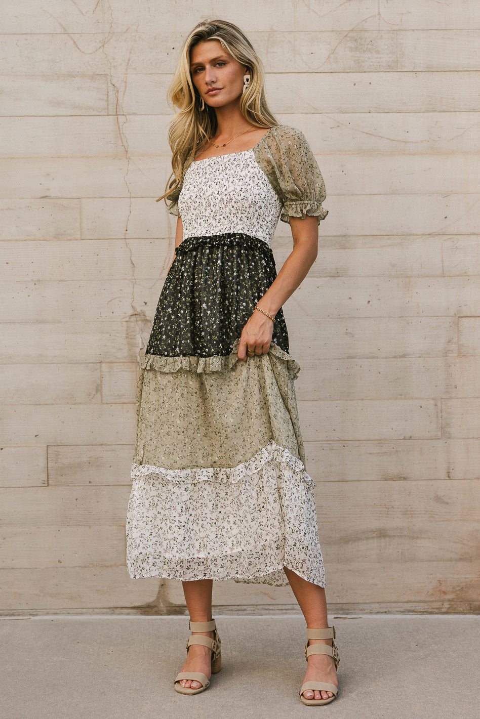 layered midi dress Riann Tiered Midi length hem Fit Aeluin Length:REG EVERBLOOM FASHION - Updated
