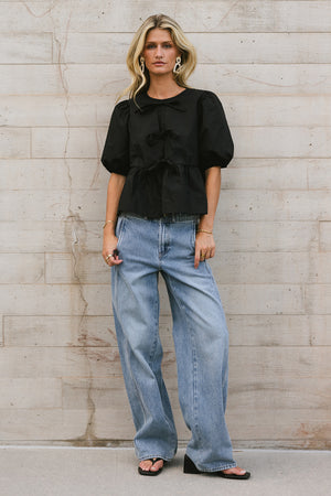 Natalia Peplum Tie Blouse in Black - FINAL SALE