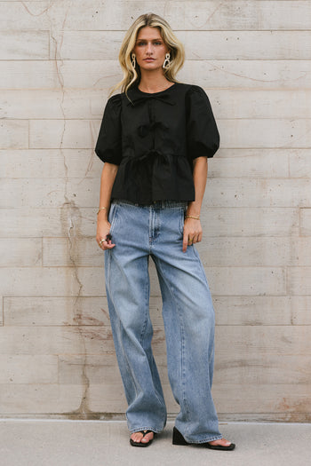 Natalia Peplum Tie Blouse in Black - FINAL SALE