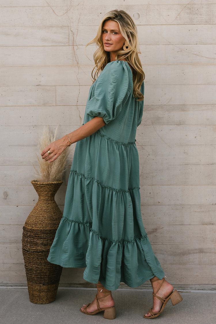 puff sleeve tiered dress