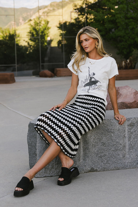 ballet graphic tee in white with crochet skirt