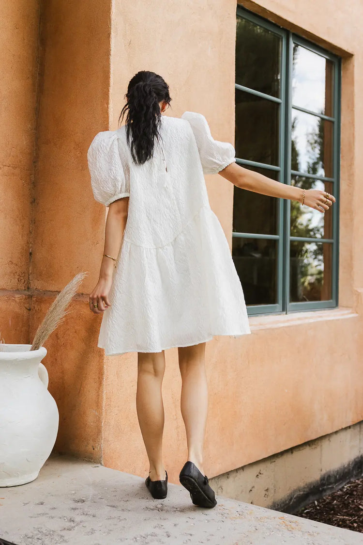 Textured mini dress in cream 