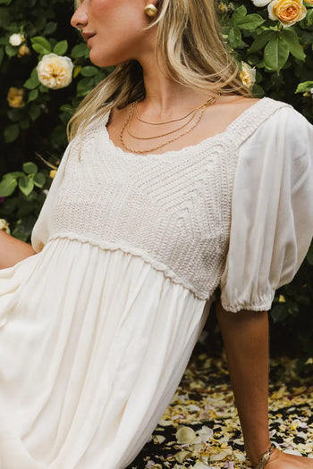 Crocheted top dress in natural 