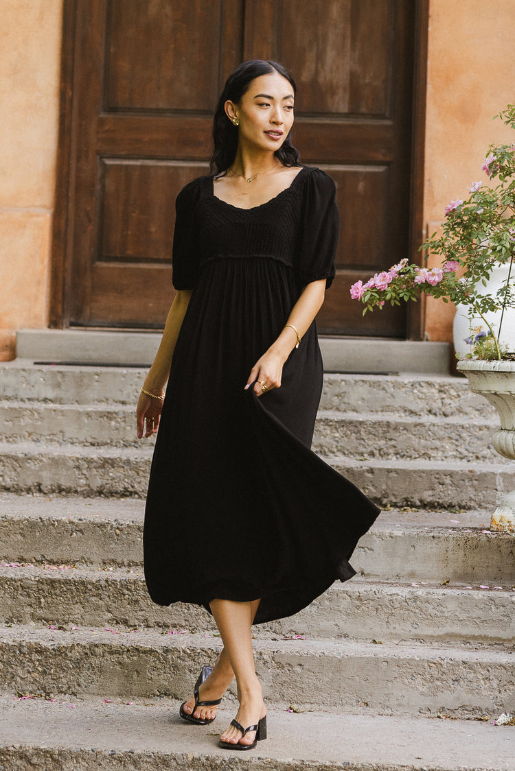 Nina Crocheted Midi Dress in Black