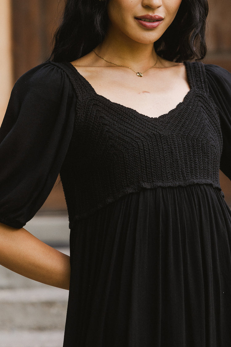 crochet detail black dress