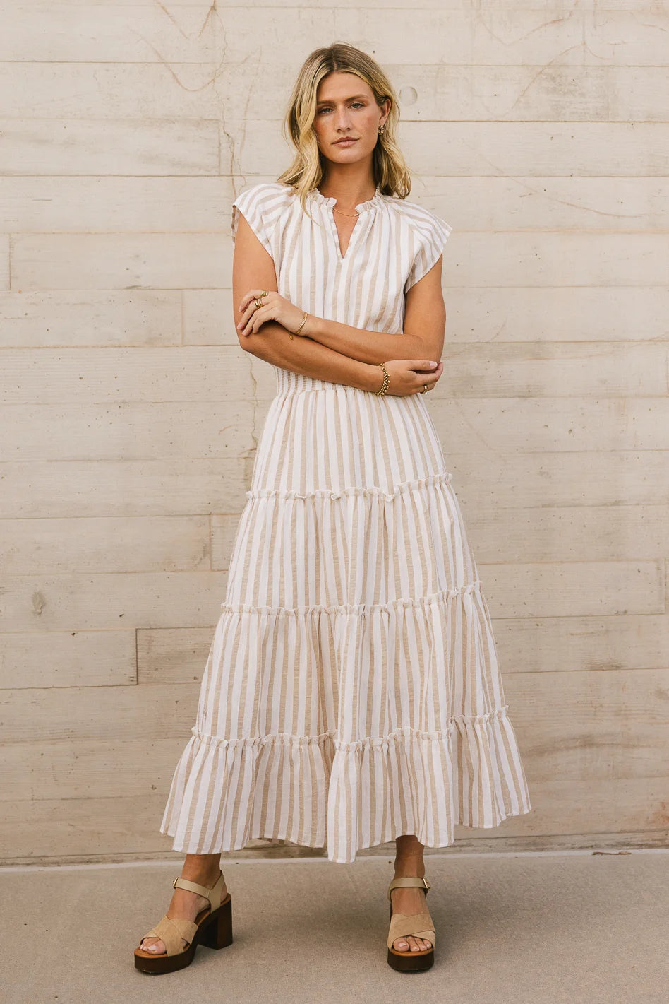 Claire Striped Maxi Dress in Taupe - FINAL SALE Claire Striped Maxi Dress in Taupe - FINAL SALE