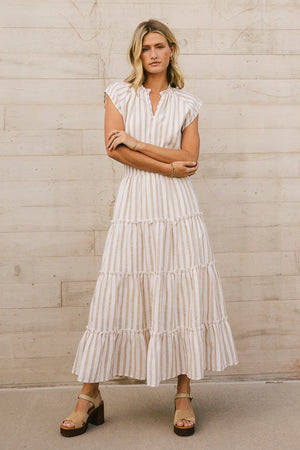 Claire Striped Maxi Dress in Taupe