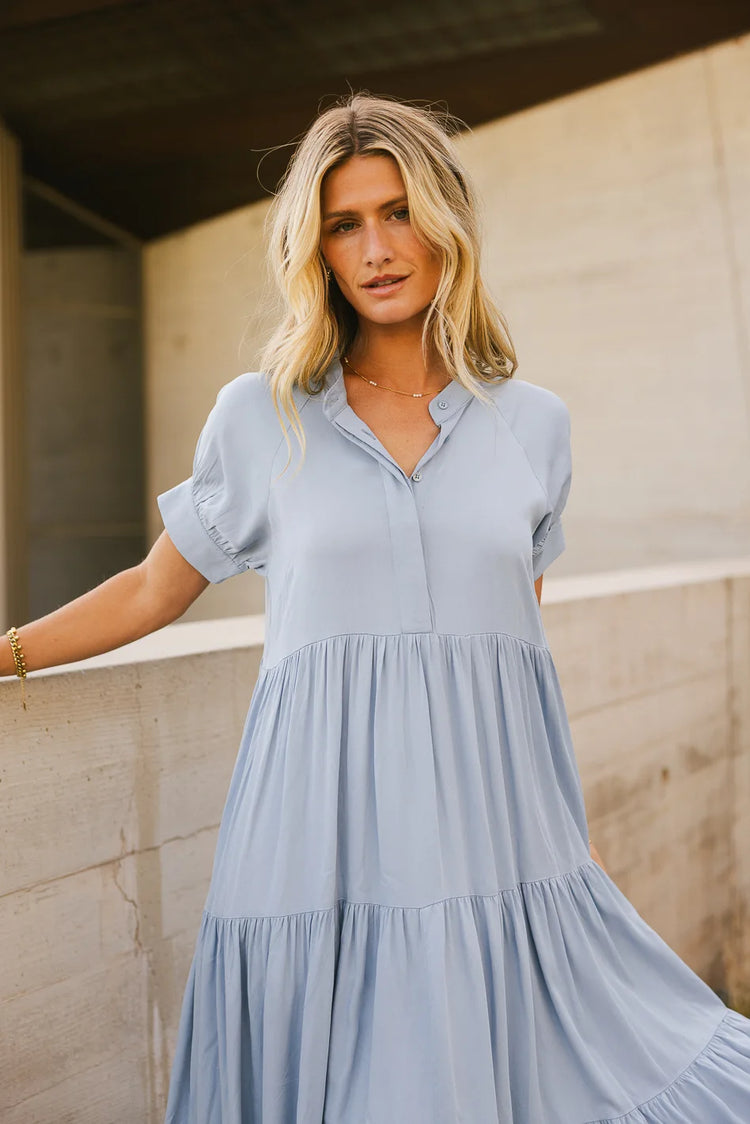 Buttons collared neck dress in blue 