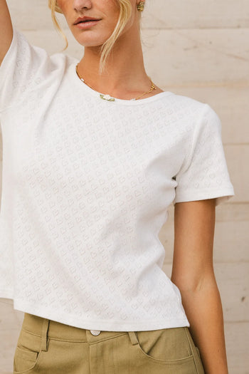 Round neck top in white 