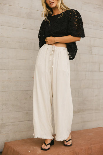 Elastic waist pants in oatmeal 