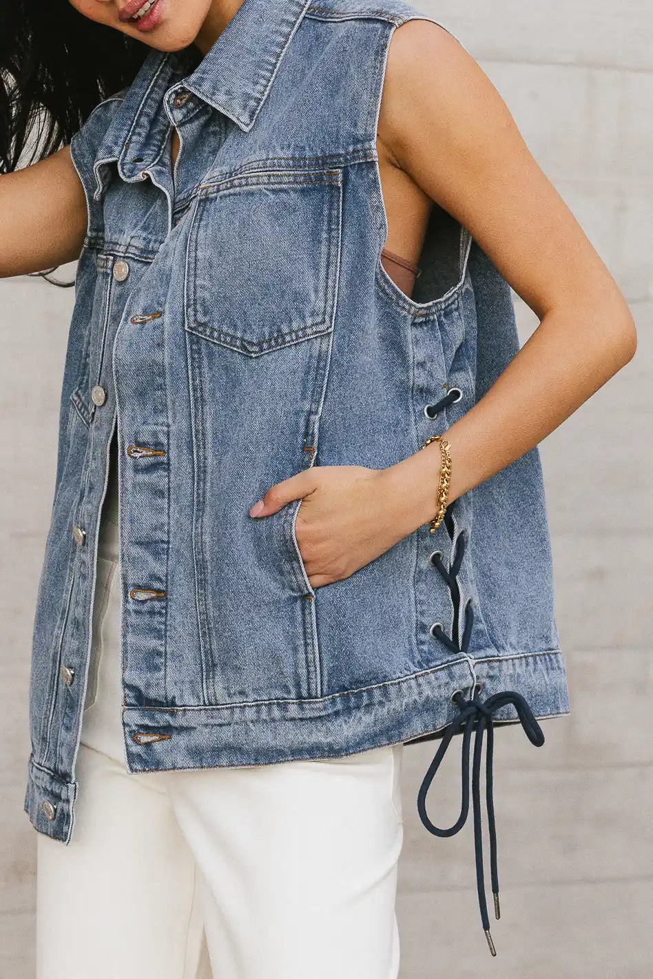 bohme Stephie Lace Up Denim Vest Size Large