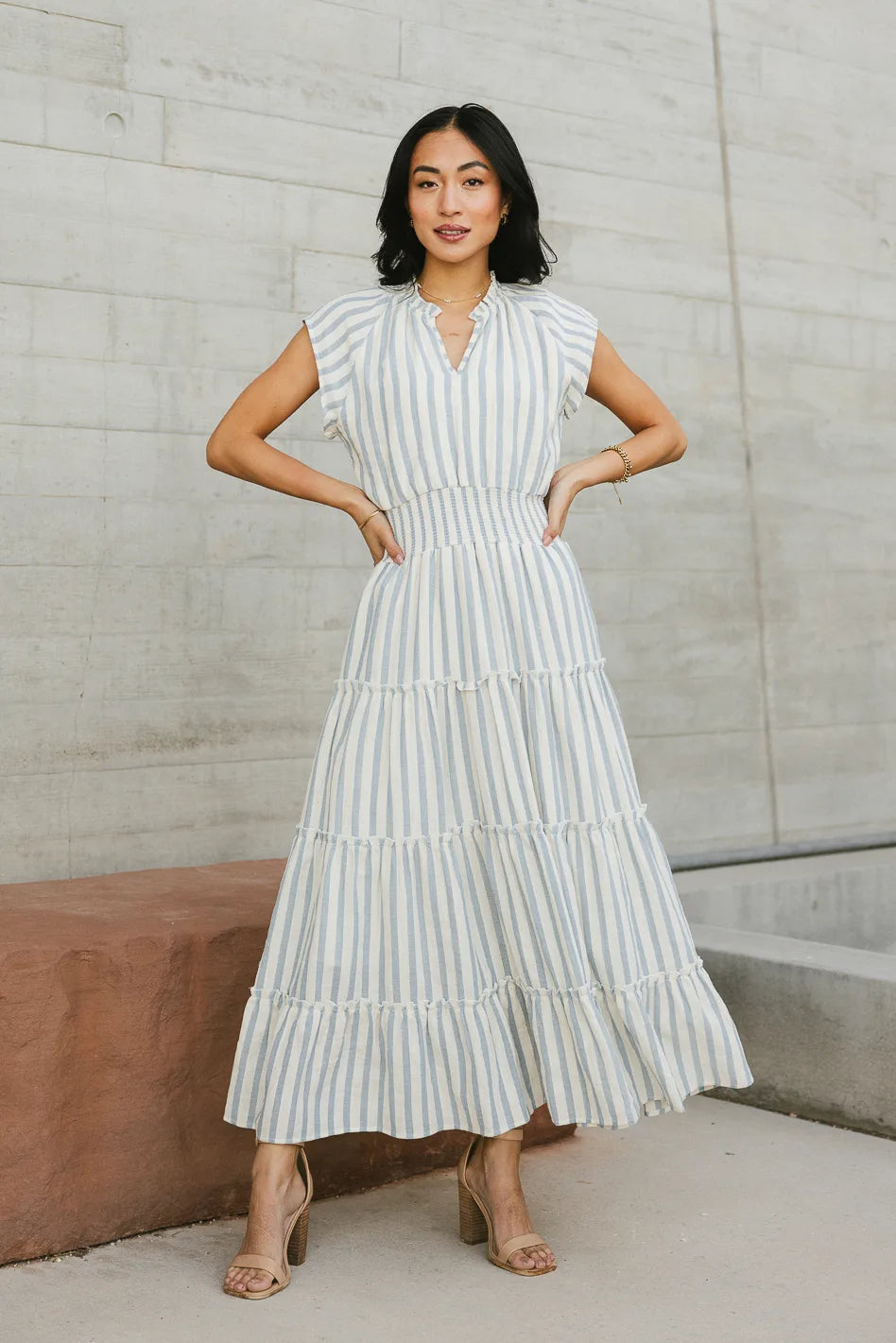 black and white striped dress maxi Claire Striped Maxi Dress in Blue