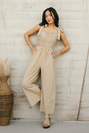 Kaia Crocheted Jumpsuit in Latte - FINAL SALE